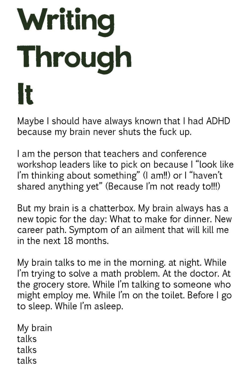 Indoor Thoughts: Short Essays About Illness and Writing